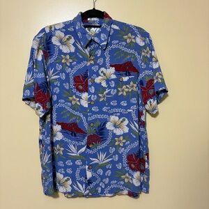 Ron Chereskin Button Up Hawaiian Shirt Men Med Blue Floral